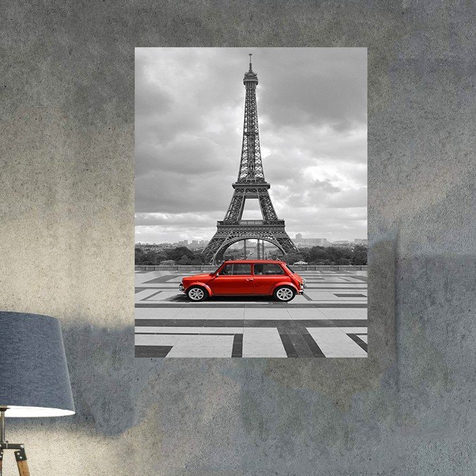 plc 0638 placa decorativa carro vemelho torre eiffel 1