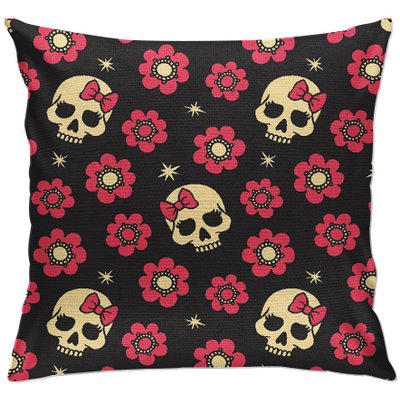 cap88 capa para almofada decorativa caveira flores 2