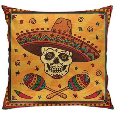 cap90 capa para almofada decorativa caveira mexicana amarela 2