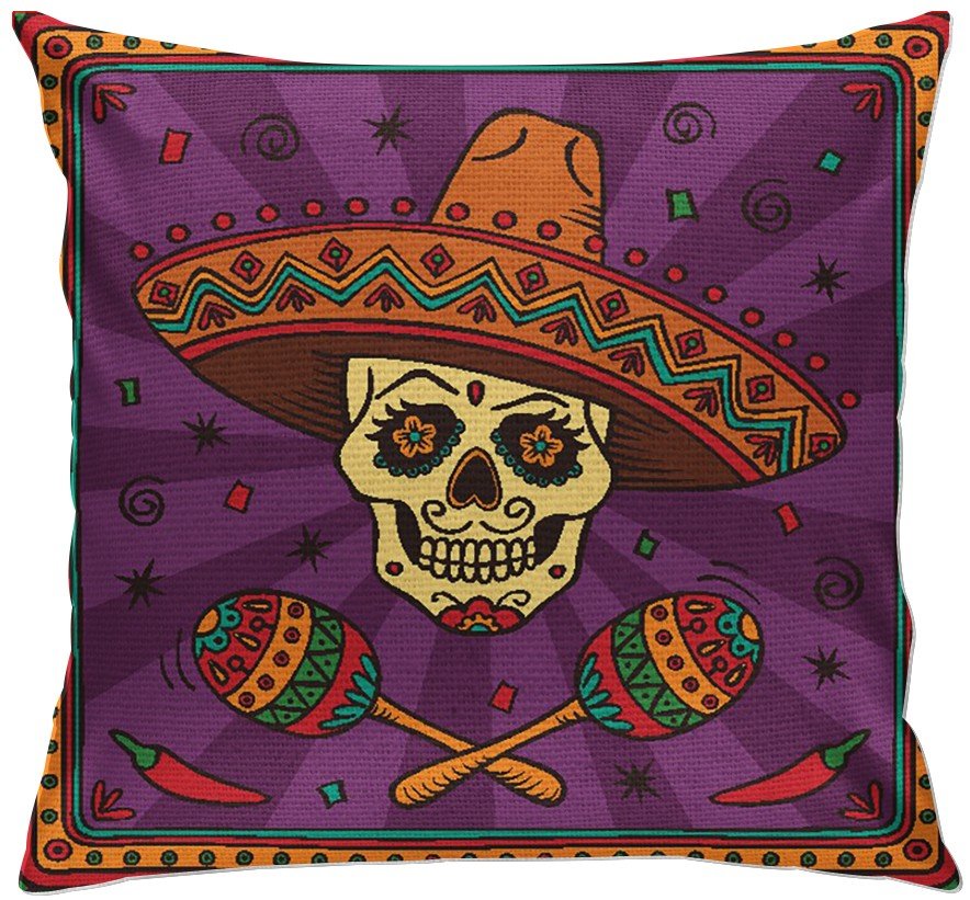 cap92 capa para almofada decorativa caveira mexicana colorida 2