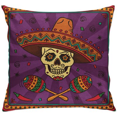 cap92 capa para almofada decorativa caveira mexicana colorida 2