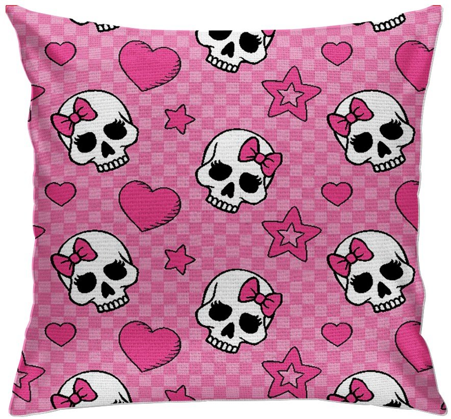 cap98 capa para almofada decorativa caveiras coracao rosa 2