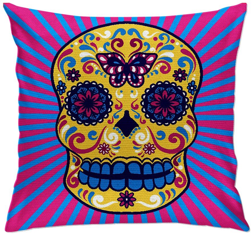 cap101 capa para almofada decorativa caveiras dia dos mortos 2