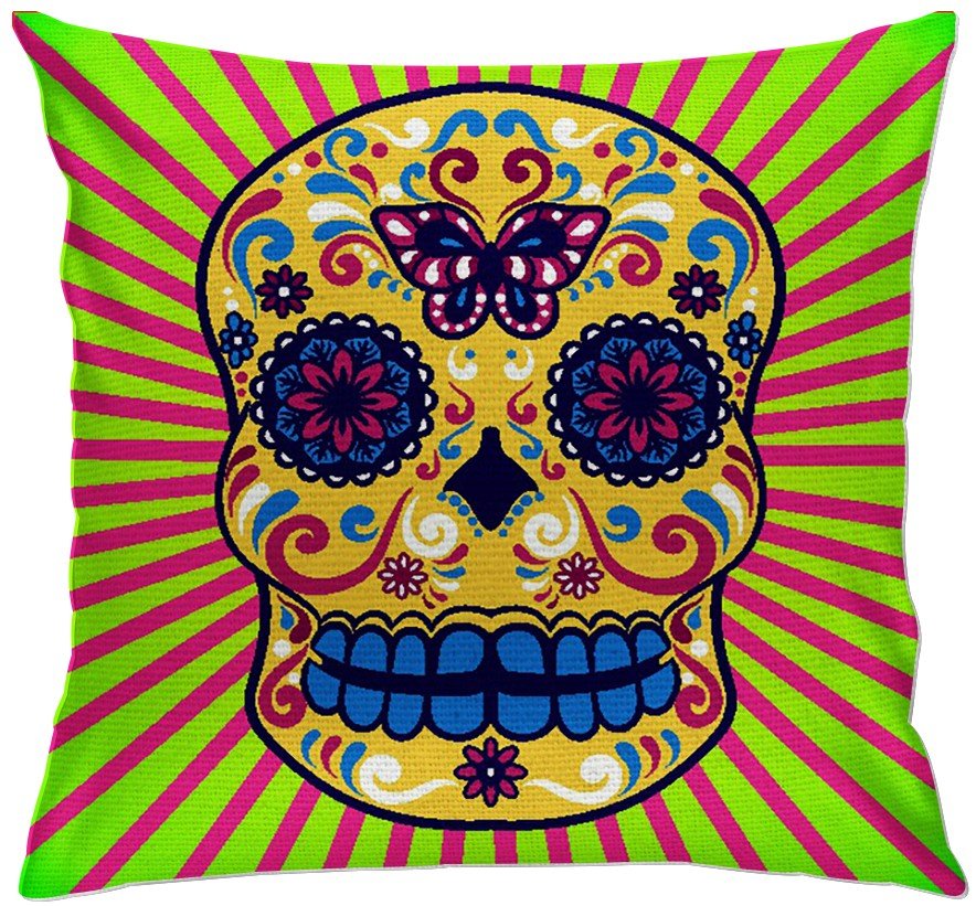 cap103 capa para almofada decorativa caveiras mexicana dia dos mortos 2