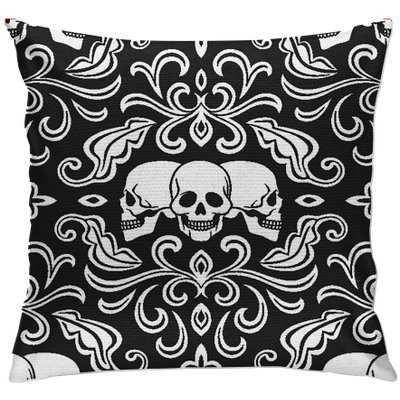 cap106 capa para almofada decorativa caveiras preto e branco 2