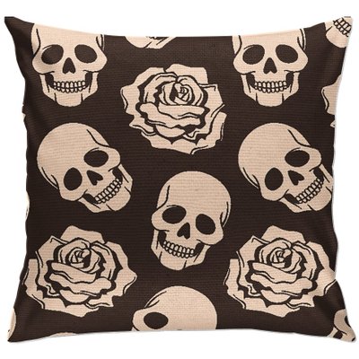 cap107 capa para almofada decorativa caveiras rosas branca 2
