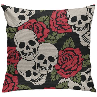 cap108 capa para almofada decorativa caveiras rosas com vermelho 2