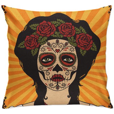 cap113 capa para almofada decorativa maquillaje de catrina dibujo amarelo 2