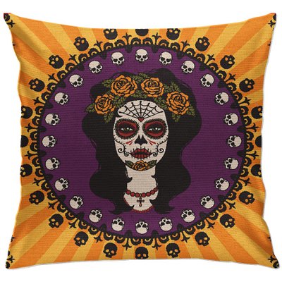 cap114 capa para almofada decorativa maquillaje de catrina dibujo redondo 2