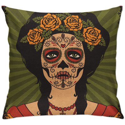 cap115 capa para almofada decorativa maquillaje de catrina dibujo verde 2