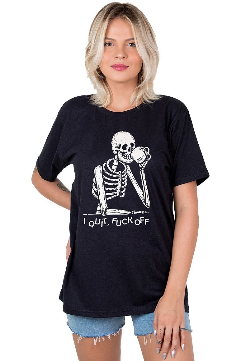 Camiseta Esqueleto I Quit F Off - UNISSEX