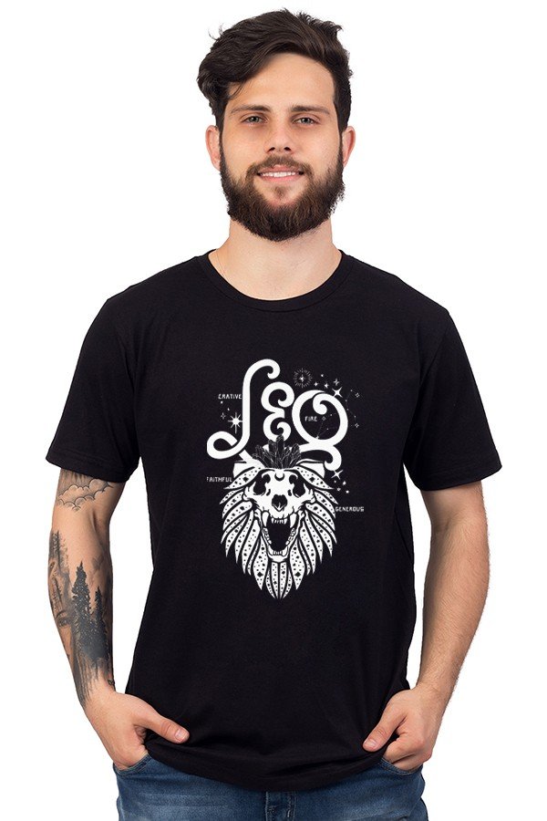 Camiseta Signo De Leão Preta ou Marinho 100% Algodão Unissex