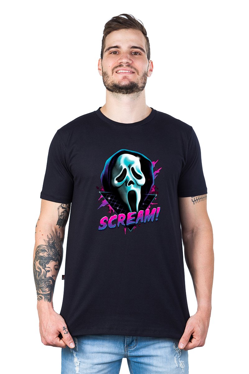 Camiseta Morte Scream Todo Mundo em Pânico Alta Definição - Unissex