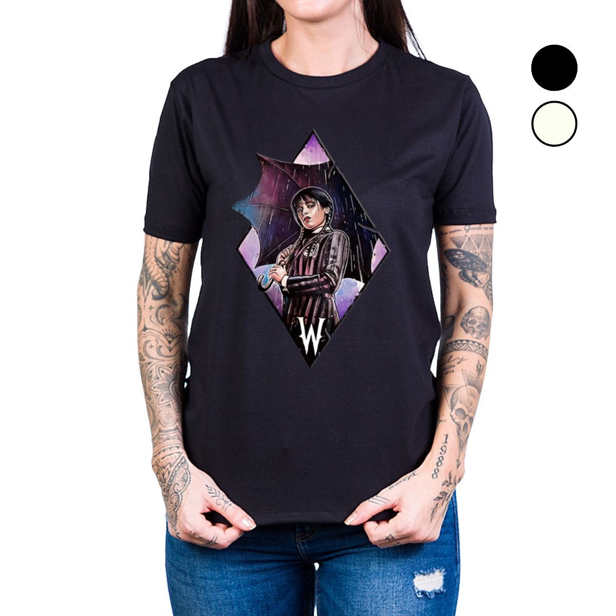 Camiseta Wandinha Guarda Chuva Alta Definição 100% Algodão - Unissex