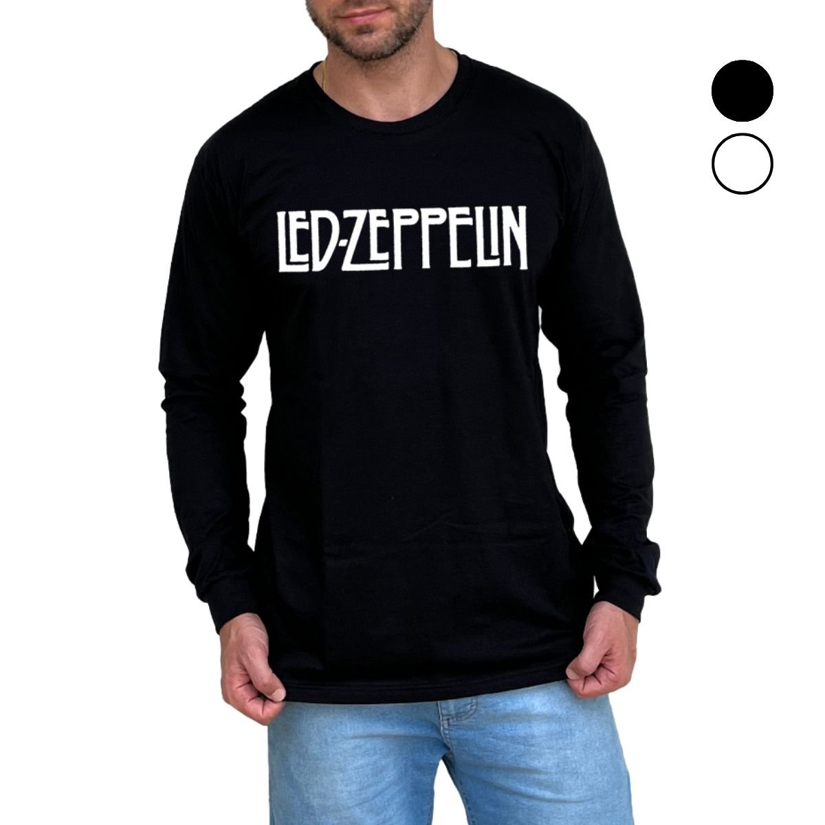 Camiseta Manga Longa Led Zeppelin Escrita com Reforço - Unissex