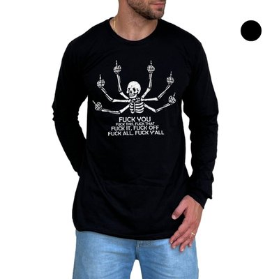 Camiseta Manga Longa Esqueleto F... All, F... Y`All 100% Algodão - Unissex