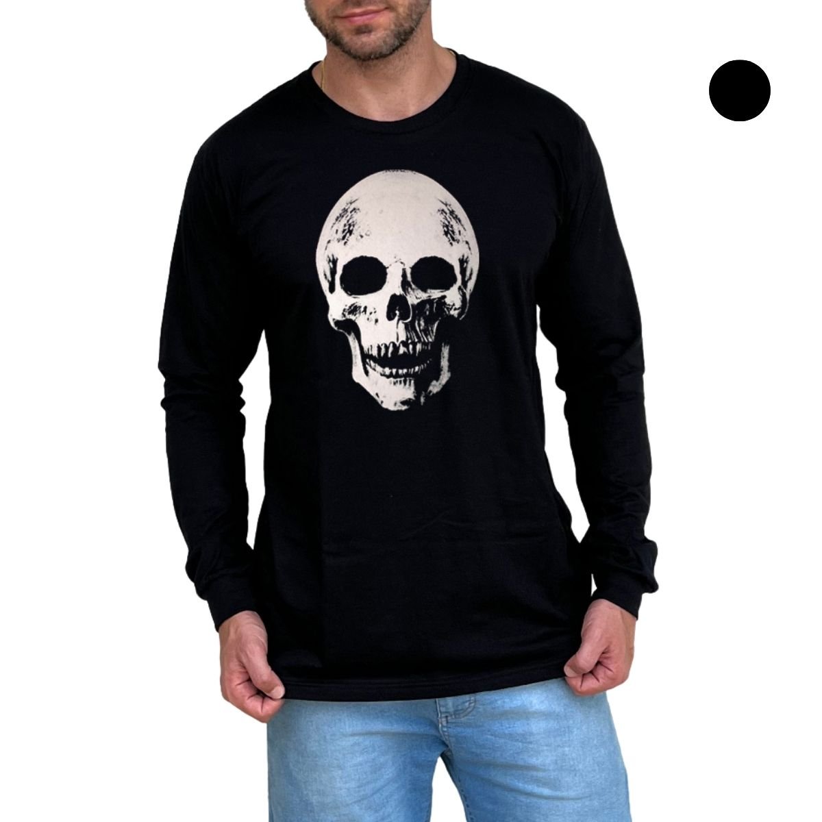 00s fuga long sleeve t-shirt skull カットソー Camiseta Manga Longa Caveira Bandalheira 100% Algodão - UNISSEX