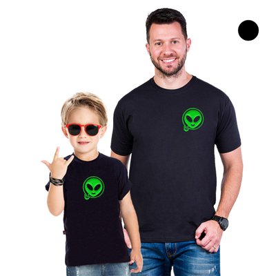 Kit Tal Pai Tal Filho(a) Camisetas Alien Símbolo Rock 100% Algodão